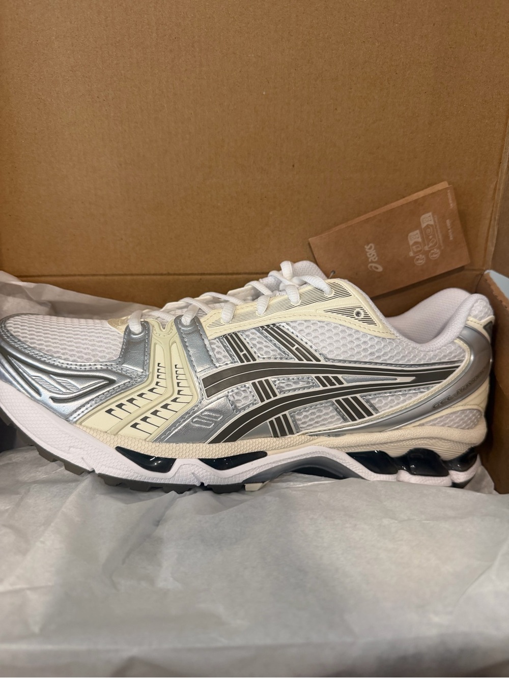 ASICS White, Silver, and Cream Men's Running Shoe - Picture 1 of 7